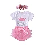 Dimoybabe Baby Girl Clothes Stuff Newborn Infant Summer Cute Outfit Cotton Ruffle Short Sleeve Romper + Flower Printed Pants + Headband White Pink Daddys Little Princess 0-3 Months 70CM