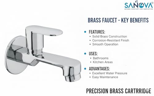 Image of Sanova Opal Heavy Duty Longbody Cock | Brass Cartridge | Steel Body | Heavy Handle | Chrome Finish | Wall Mounted Kitchen Sink Faucet