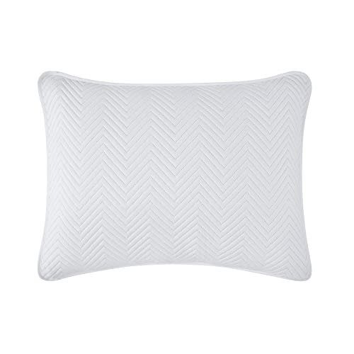 Vessia 3-Piece Quilt Bedding Set King Size(106X96 Inch) - Chevron Pattern Decorative Brushed Bedspreads - Lightweight Microfiber Bed Cover Coverlet(White, Includes 1 Quilt, 2 Shams) #TOP4