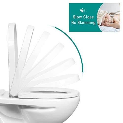Sedile WC, Sedile WC Soft Close Sedile WC Slow Close Copriwater Copriwater Bianco Sedile WC a Forma di D Facile da Pulire e Fissaggio dall'alto Cerniere regolab