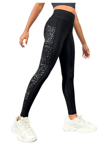 MakeMeChic Girl's Graphic High Waisted Leggings Workout Active Pants with Phone Pockets