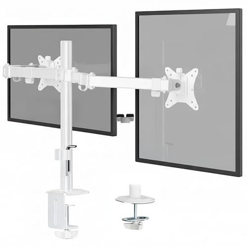 Mount-It! Dual Monitor Mount for Desk, Adjustable Tilt Swivel on Double Monitor Mounts for Screens up to 32”, Dual Monitor Arms for 2 Monitors, VESA 75x75 and 100x100 C-clamp & Grommet in White