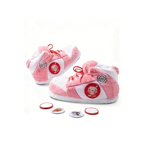 AVAIABLE Sneaker Slippers Funny Home Pantuflas For Women & Men Comfy Furry Warm Fluffy Non Slip Sole Unisex One Size Fits Most With 5 Pairs Replaceable Decor Embroidered Patches (Pink One Size Adult Men One Size Alpha US Footwear Size System Medium)