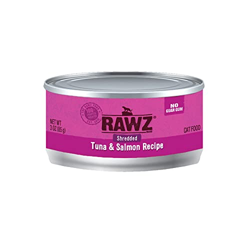 Rawz Natural Premium Shredded Canned Cat Wet Food - Grain Free Made with Real Meat Ingredients No BPA or Gums - 3oz Cans - 18 Count (Tuna & Salmon) - Tuna & Salmon