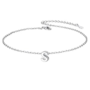 ChicSilver 925 Sterling Silver Initial Ankle Bracelets for Women, Simple Dainty Letter Initial Anklets Beach Foot Chain Alphabet Jewelry