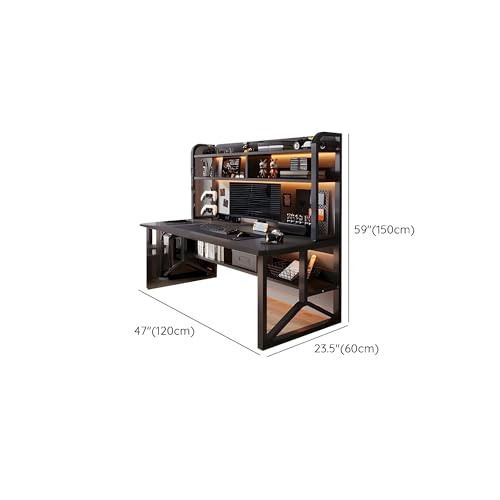 LITFAD Rectangular Wooden Office Desk with Chair Modern Computer Desk with Metal Frame and Bookshelf Writing Desk for Home Office - 2 Piece Set Black 47.2\" L x 23.6\" W x 59.1\" H Desk with 1 Chair - Thumbnail 2