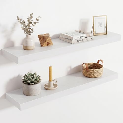 Image of Acovy 30in Long Floating Shelves for Wall Set of 2, Wood Wall Shelves for Bathroom Bedroom Kitchen Living Room Laundry Room, Modern Floating Shelf for Home Decor