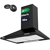 CIARRA CBCB6201 A++ Dunstabzugshaube 60cm Umluft 370m³/h Umlufthaube Pyramide Wandhaube Abluft mit CBCF002X2 Aktivkohlefilter 3 Leistungsstufen Wandmontage Abzugshaube Schwarz