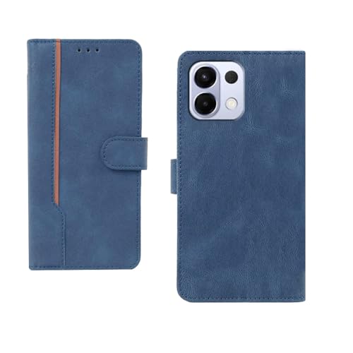 Image of amazon basics Oppo K13 5G Flip Cover | Card Pockets Wallet & Stand | Flip Cover for Oppo K13 5G (Blue with Beige Strip)