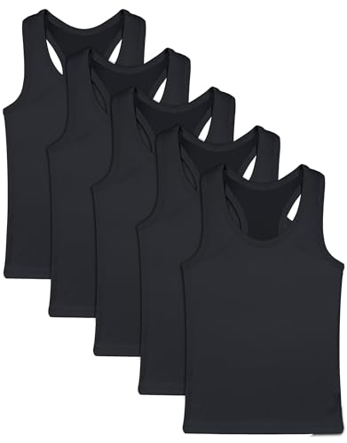 FEQO 5 Pieces Girls Dance Tank Tops Racerback Sleeveless Crop Tops Cotton Tank Tops for Ballet Dancewear Gym