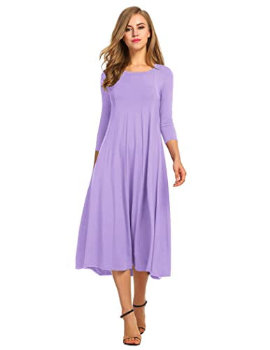 Hotouch Women s Loose 3 4 Sleeve Fit-and-Flare Long Dress (Lilac XL)