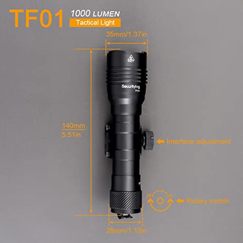 Securitying Tf01 1000 Lumens Sst40 Led Tactical Flashlight With Remote Pressure Switch, Programming 3 Modes Quick Release Weapon Light For Mil-Std-1913 Rails, 332 Meters Beam Distance #TOP1