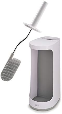 Joseph Joseph Flex Lite - Silicone Toilet Brush with slimline holde set, flexible anti-drip, anti-clog deep clean head, White, Small