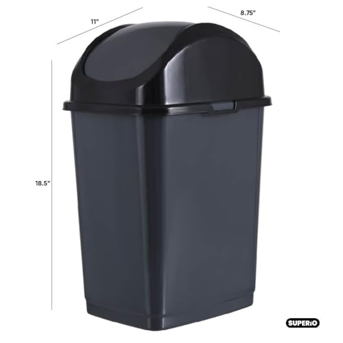 Image of Superio Swing Top Trash Can,Set of 3 Waste Bins for Home, Kitchen, Office, Bedroom, Bathroom, Ideal for Large or Small Spaces - White (Grey-18 qt+ 2 5 qt)
