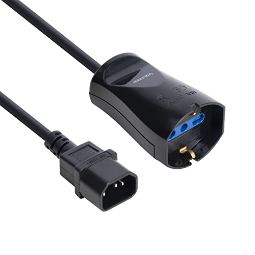 Vultech MU-UPS02 Cable de alimentación IEC C14 Macho - 10/16 A bipaso Schuko Cable UPS, Enchufe IEC, Toma Schuko bipaso, Negro