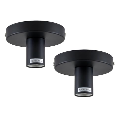 Image of DC VOLTAGE 2 Pack Semi Flush Mount Ceiling Light E27 Black Metal