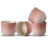 ZENS Japanese Tea Cups Set of 4 – 210ml Ceramic Handleless Tea Cups, Embossed Sakura Design, Traditional Japanese Style Cups for Matcha Tea, Hot Tea, Espresso, Sakura Pink