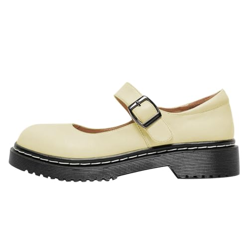 Image of YDN Women Classic Round Closed Toe Mary Jane Flats Platform Adjustable Single Ankle Strap Buckle Comfy Cute Pump Leather Patry Cosplay Girls Dress Shoe Size 4-16