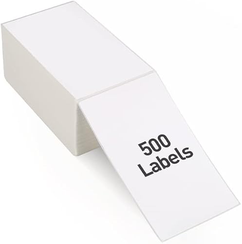 Fanfold 4”x 6” Direct Thermal Shipping Labels Self Adhesive, 500 Postage Mailing Labels for Thermal Printer, Fangtek Soonmark Zebra Compatible