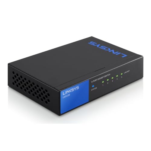 Linksys LGS105-EU 5-Port Unmanaged Gigabit-Netzwerk-Switch – Ethernet-Switch/Hub mit Metallgehäuse, Splitter – Platzierung an der Wand oder auf dem Schreibtisch im Büro oder zu Hause, Plug-and-Play Linksys LGS105-EU 5-Port Unmanaged Gigabit-Netzwerk-Switch – Ethernet-Switch/Hub mit Metallgehäuse, Splitter – Platzierung an der Wand oder auf dem Schreibtisch im Büro oder zu Hause, Plug-and-Play