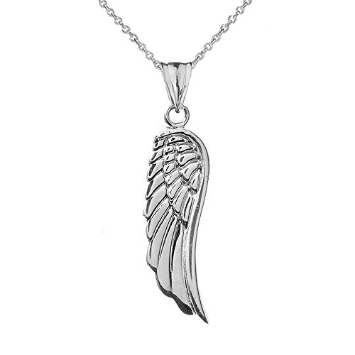 Bold Sterling Silver Angel Wing Charm Pendant Necklace 16