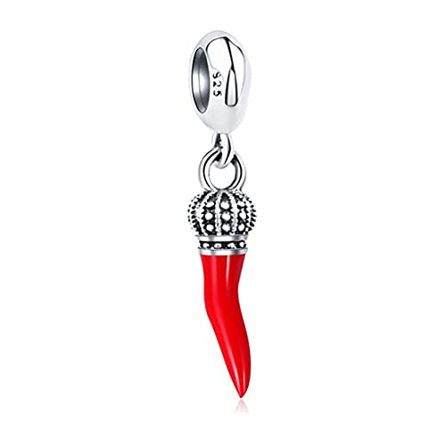 ARTCHARM Red Italian Horn Bead Crown Dangle Charm Authentic 925 Sterling Silver Chili Pepper Pendant Beads Fit European Bracelet