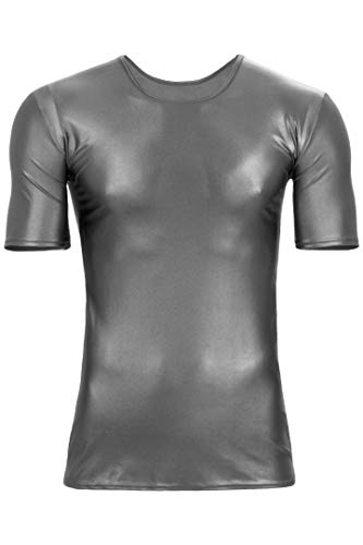 Herren Wetlook T-Shirt Slim fit Kurze Ärmel Stretch Shiny 80% Polyamid 20% Elasthan, M, Anthrazit Cover