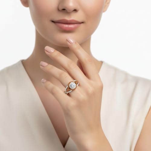 Image of Choose Your Gemstone Round Twisted Pave Double Halo Diamond CZ Ring Yellow Gold Plated Round Shape Double Halo Engagement Ring for Women, and Ladies US Size 4 to 12