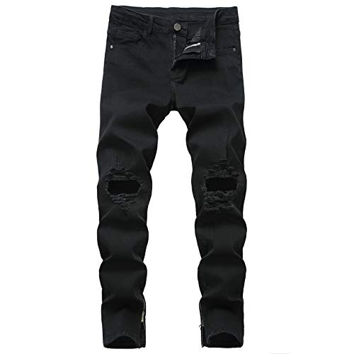 Men's Ankle Zipper Jeans Slim Fit Ripped Distressed Stretch Denim Pants Vintage Style Motorcycle Jean Trousers
