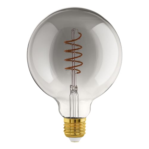 Eglo connect.z Bombilla led E27 para hogar inteligente, G125, ZigBee, control por voz mediante aplicación y Alexa, regulable, color blanco cálido, 4 vatios, bombilla vintage de cristal ahumado