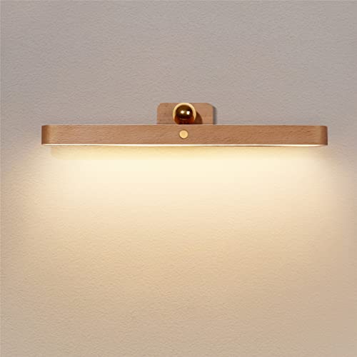 HKLY Applique Murale Bois LED Dimmable Avec Interrupteur Tactile Et Batterie Lampe Murale Sans Fil Rechargeable USB Magnétique Veilleuse 360° Rotatif Lampe...