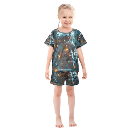 ALAZA Hipster Astronaut Space Pajamas Set Short Sleeve Cotton Sleepwear Summer Pjs 2 Piece 5-14Y3