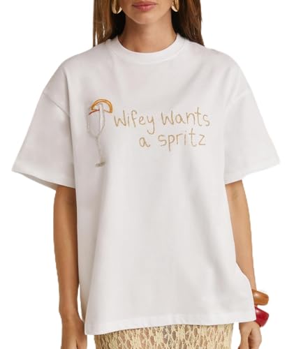 Six Stories | Wifey Wants a Spritz Beaded Tee | White 100% Cotton
