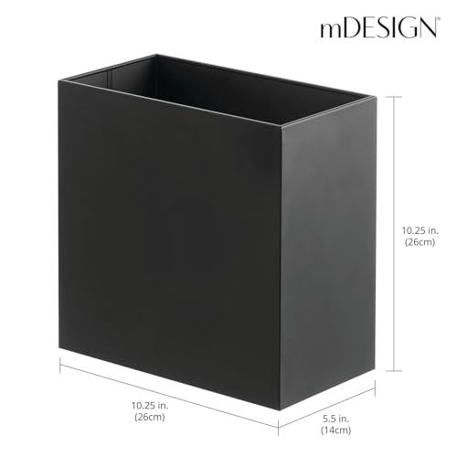 Image of mDesign Small Steel Rectangular 2.4 Gallon /9.1 Liter Trash Can, Waste Basket for Bathroom, Bedroom, Home Office - Holds Garbage, Recycling, Household Items - Linn Collection - Matte Black