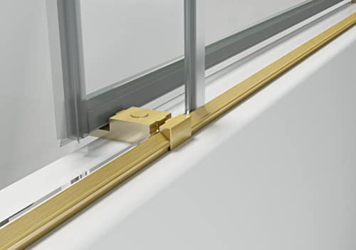 Sunrosa Semi-Frameless Glass Shower Door 58-7/8"×60", Bypass Sliding Shower Door With Towel Bar, Bathtub Shower Door With Tempered Glass, Aluminum Shower Door For Bathtub In Brushed Gold #TOP3
