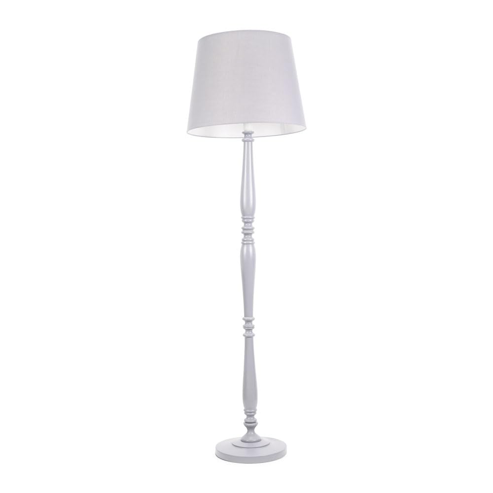 Valuelights Grey Victoria Wood Traditional Floor Lamp With Fabric Tapered Shade & Led Bulb