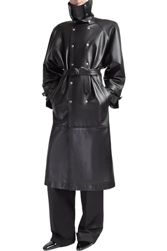 Genuine Cowhide Long Leather Trench Coat - Full Length Leather Coat - Black Leather Jacket for Men