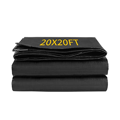 Coocure 20X20FT Reinforced PE Pond Liner 28Mil Thickness Pond Liners for Outdoor Ponds Hemmed Edge with Buttonholes Liners for KOI/Fish Duck Pond and Waterscape.