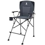 EVER ADVANCED Tall Camping Folding Chair 31', Portable Directors Chair, Bar Height Camping Chair with Carry Bag and Footrest, Armrest, Heavy Duty Supports 300 Lbs Grey