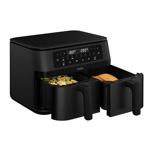 Haier I-Master Series 3 Friggitrice ad Aria Doppio Cassetto 11 Litri, 3000W, 8 Programmi Automatici, Funzione Sync, Controllo Touch, Temperatura 60-200°C, App hOn, Nero HAF3AD 011