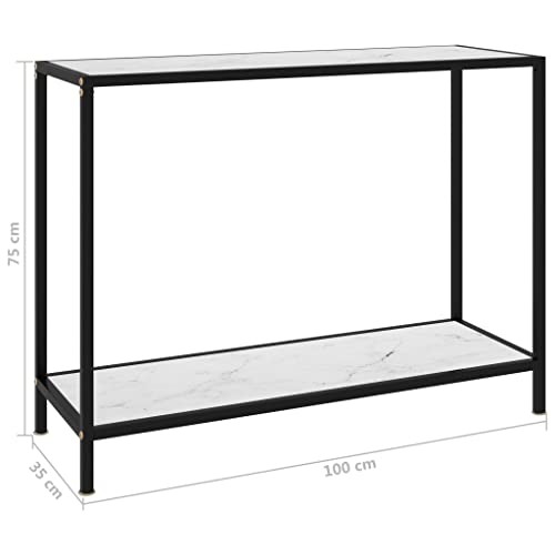 Mesa consola blanca de 100 cm en cristal templado y acero para pasillo 3