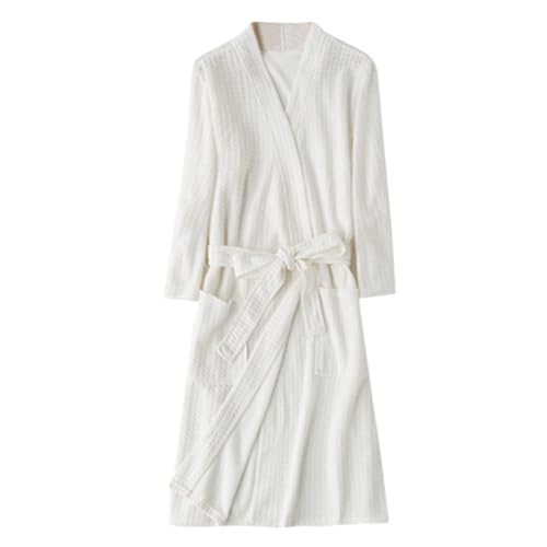 MODSGUE Bata de sauna para mujer, albornoz de piqué para mujer, de algodón, ligero, pareja, albornoz fino, para sauna, bañera, verano, kimono, Blanco, 3XL