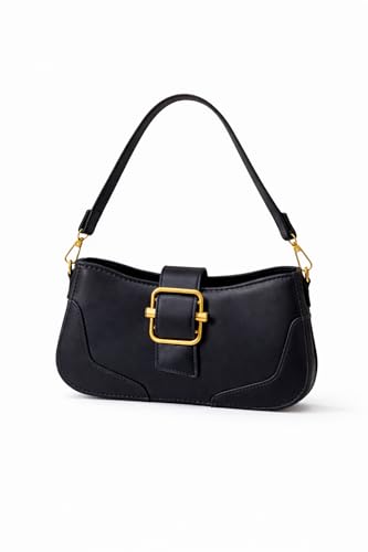 Bolsa Feminina Baguete fivela ombro e transversal (preta)