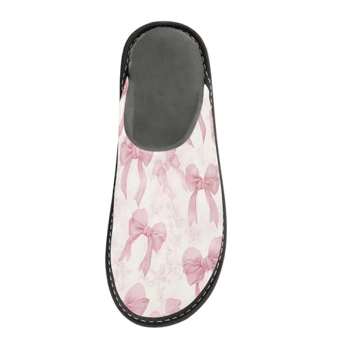 Slippers for Women Bow Knot Pink Pattern Soft Winter Warm Shoes Indoor Outdoor Non-Slip House Travel Slippers3
