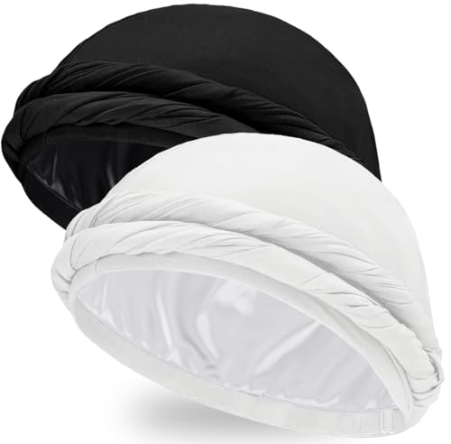 Image of Ababalaya Upgraded Satin Lined Halo Turban Durag for Men &Women Sleeping Bonnet PRE-Tied Headwraps for Hair Loss