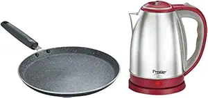 Prestige Omega Deluxe Granite Dosa Tawa, 28 cm, Black & Prestige 1.5 Litre Kettle 1500-watts, Red