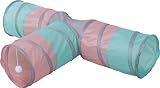 Kerbl Pet Túnel para Gatos Triangle, túnel de Juego, Juguete para Gatos, Turquesa, Rosa, Gris, 80x50cm, Ø25cm, poliéster, Gatos, Incluye Pelota de Juego, 4 entradas