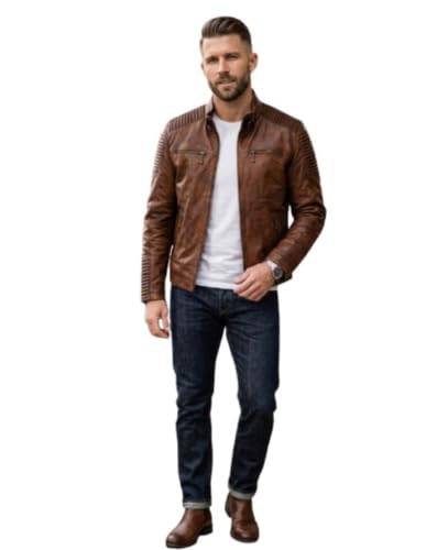 Veste de moto vintage en cuir marron vieilli pour vos road trips