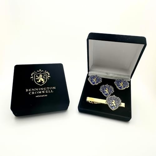 Set de Mancuernillas, Barra y Prendedor de Corbata Azul Real y Dorado miniatura 2