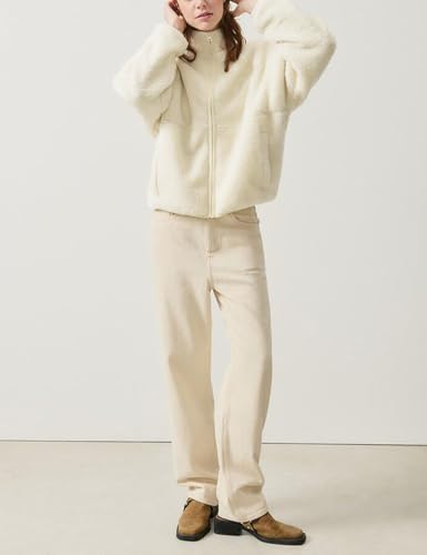 Watashi Women's Sherpa Jacket Faux Fur Coat Fleece Outerwear Zip-up with Pockets4